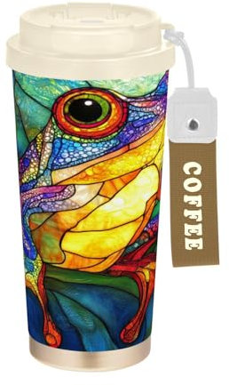 SyXIOP Bohemian Colorful Frogs Stainless Steel Travel Coffee Tumbler With Lids designed Coffee Mug Togo For Hot Cold Drinks 17 oz Spill Proof
