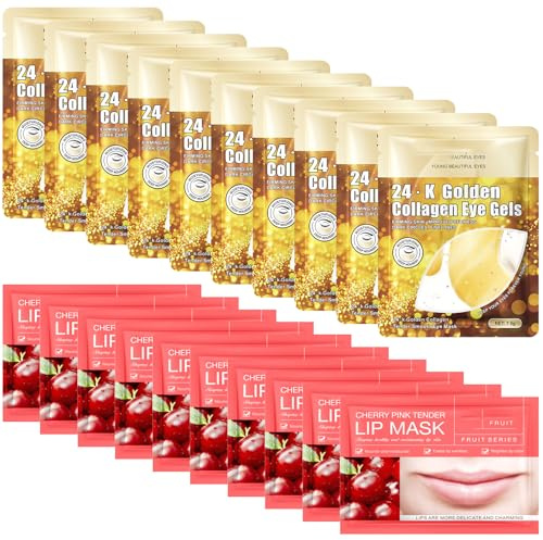 30 Stück Lippenmasken & 24K Gold Augenpads,Eyes Patches mit Niacinamid, Anti-Falten+Kollagen & Hyaluron ,Augenpads gegen Augenringe ,Tränensäcke und Falten ,Essence Lip-Maske für hydratisierte Lippen