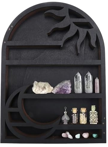 AWAOVV Wood Storage Shelf, Crescent Sun and Moon Crystal Shelf, Wooden Wall Crystal Display Shelf, Wood Wall Shelf Decor, Trinket Shelf for Crystals, Gemstones,