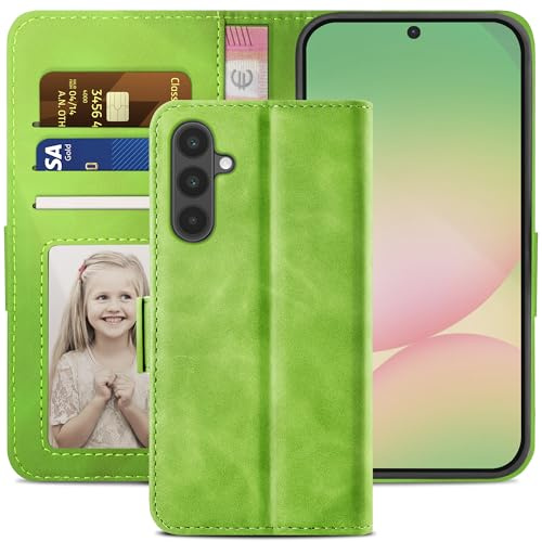 YATWIN für Samsung Galaxy A56 5G Hülle Leder, Premium Schutzhülle Klappbar für Samsung A56 Handyhülle mit Kartenfach Ständer Magnet, Handytasche für Galaxy A56 Klapphülle, Grün