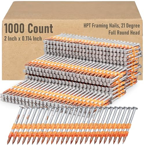 21° Galvanised Frame Nails, 2.9 x 50 mm Round Head Steel Nails, Frame Nail Pictures for Use on Concrete, Brick, Plaster & Wood (Pack of 1000)
