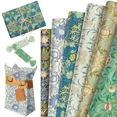 William Morris Geschenkpapier mit Blumenmuster 50.8 x 68.58cm grünes | 12 Blatt William Morris Geschenkpapier mit Blumenmuster 50.8 x 68.58cm grünes Geschenkpapier dekoratives Kunstpapier für DIY