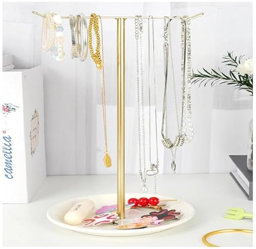 VPB Porte-bijoux,32CM de haut Organisateur de Bijoux,Présentoir Accessoires,Support de rangement pour colliers,Bracelets,Bagues,Boucles d'oreilles,Décoration de chambre esthétique (Doré)