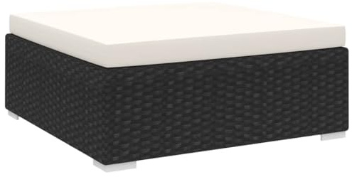 IBUQDDV Modularer Fußhocker mit Auflage aus wetterfestem PE-Rattan in Schwarz – Flexibles und strapazierfähiges Outdoor-Möbel für Garten und Terrasse