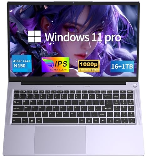 NAIKLULU 15,6 Pulgadas Ordenador Portátil Procesador N150 (1,2 a 3,6 GHz), 16GB RAM 1TB SSD Laptop 2026 Pc Portátil Computer, Full HD 1920x1080P, Batería 6000mAh,Teclado retroiluminado