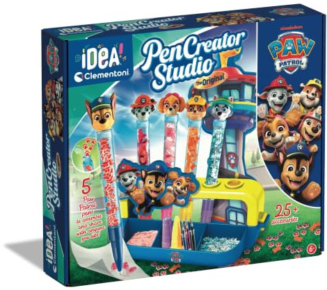 Clementoni Mein Stift-Atelier Paw Patrol - DIY Stifte-Set | mit 5 Stiften & Figuren, Verzierungen & Aufklebern - Kreativspielzeug & Geschenk-Set für Kinder ab 6 Jahren - 18381
