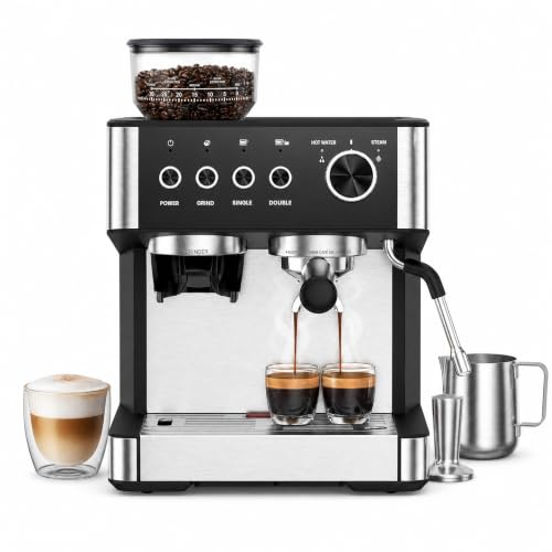 RBFGYIOP Bean To Cup Coffee Machine, 15 Bar Espresso Machine with 30-Setting Grinder & Milk Frother, 1500W, 2.3L Removable Water Tank, Coffee Machine for Home Office