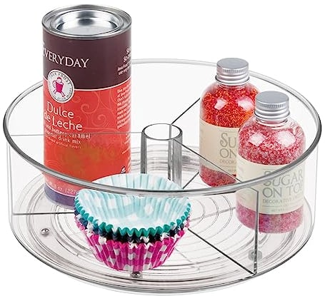 mDesign Lazy Susan Drehteller – praktischer Organizer für Kühlschrank, Speisekammer, Küchenschrank – Aufbewahrungsplatte – durchsichtig