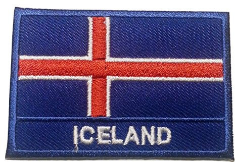 Aufnäher Island Patches bestickt für Jacken Bügel-Applikation-Bild-Flicken Stickerei Aufbügler Flaggen Fahnen zum aufbügeln „ Island 8,5 x 5 cm „