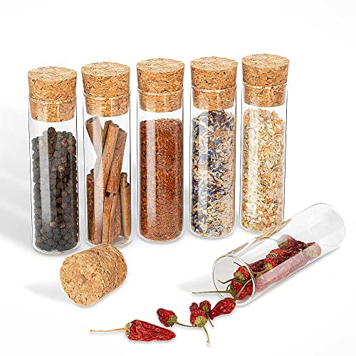 Tuuters 6x Gewürzgläser mit Korken (dunkelbraun), kleine Glasfläschchen für Gewürze (70 x Ø30 mm)