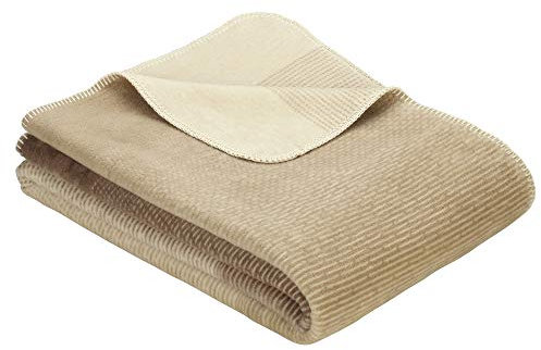 Ibena Toronto Wolldecke 150x200 cm - Kuscheldecke beige Natur Gemustert, kuschelig weich und angenehm warm, hochwertige Pflegeleichte Baumwollmischung