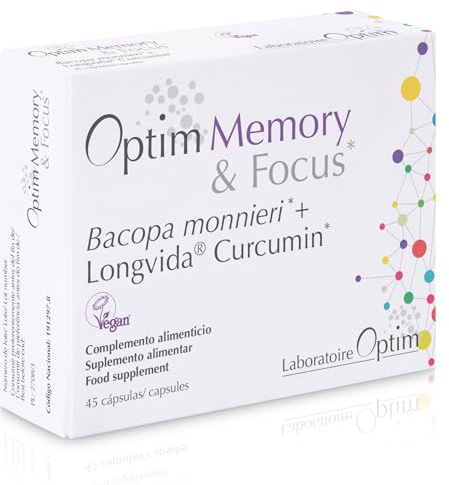 OPTIM Memory Bacopa Monnieri Brahmi und Longvida Curcumin 45 vegane Kapseln | Gedächtnis- & Fokus-Supplement für Gehirn & Konzentration, für Erwachsene & Studierende, glutenfrei und laktosefrei