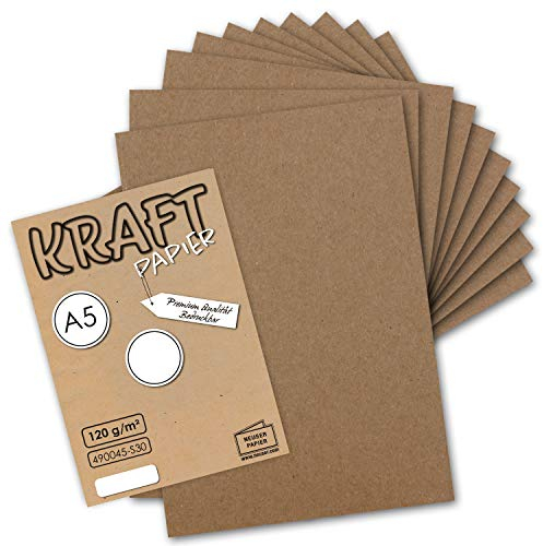 50 Blatt - Vintage Kraftpapier DIN A5 120 g/m² braunes Recycling-Papier - 21 x 14,8 cm - ökologische Brief-Bogen - Briefpapier - NEUSER PAPIER
