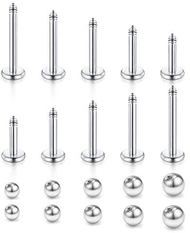 Longita 18G 16G Piercing Bars Barbell 4/5/6/8/10mm Lippe Tragus Studs Labret Monroe Ringe mit Ersatzkugeln 2.5/3/4/5/6mm