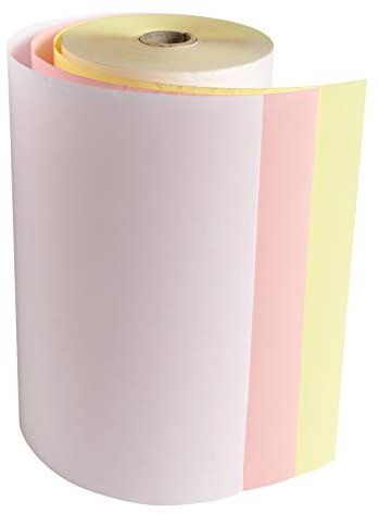 Exacompta 52123E 6er Pack Telex Rollen, 3-lagig, Breite: 210mm, Länge 47m, Durchmesser Kern 25mm, 57g/m²,chemisch reagierend, selbstdurchschreibend, weiß/gelb für Telex, TELeprinter Exchange