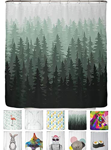 arteneur® - Rideau de Douche 180x180 – Rideaux de Douche en Tissu Polyester Épais Lavable en Machine avec Anti Moisissure et Imperméable Inclus 12 Crochets Rideau (Forêt)