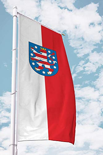 Deitert Bundesland-Flagge Thüringen – 150x600 cm Thüringen Flagge mit Wappen, Fahne für Ausleger aus reißfestem Polyester