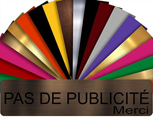 Plaque PAS DE PUBLICITÉ MERCI Adhésive PVC Pour Boîte Aux Lettres - Plaque Stop Pub - 8 cm x 2 cm - 21 Couleurs Disponibles (Bronze écrit Noir)