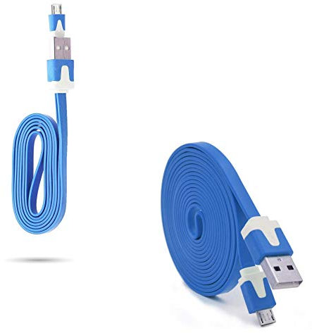 Pack Chargeur pour WIKO Y81 Smartphone Micro USB (Cable Noodle 3m + Cable Noodle 1m) Android (Bleu)