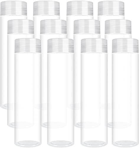 Aneco Paquete de 12 botellas de jugo vacías para mascotas de 12 onzas con tapas, reutilizables y transparentes para almacenar jugos, leche, batidos o bebidas caseras (transparente)