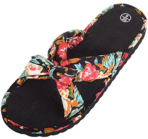 ABSOLUTE FOOTWEAR Womens Summer Holiday Beach Sea Floral Slider Sandals, Black, UK 6 / EU 39