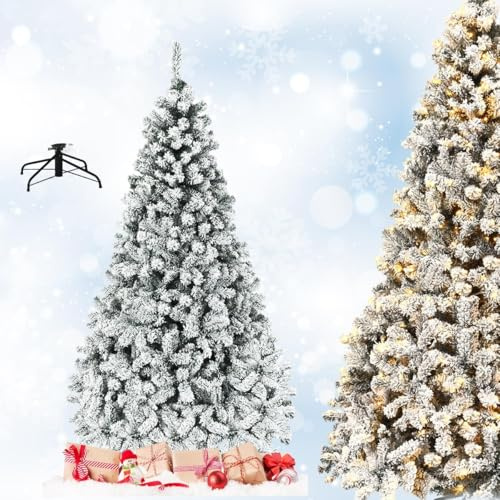 RELAX4LIFE Árbol de Navidad Nevado de PVC Ignífugo con 250/450 Luces LED Cálidas, Árbol de Navidad con Nieve, Base de Metal, Arvore de Natal Automático para Casa/Oficina/Tienda (180cm, 600 Ramas)