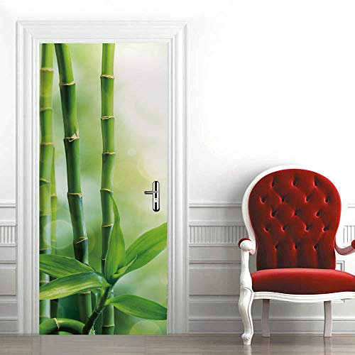 LuSeven stickers paroi de douche Zen Bambou Simple 40x120cm(15.74 inches * 47.24 inches) Sticker Porte Trompe l'oeil Effect 3D Intérieure Muraux PVC Stickers pour Décoration Mur Salon Cuisine Chambre