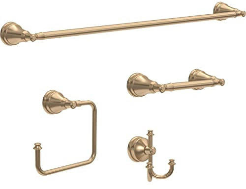 Delta Mylan 4-Piece Bathroom Set Champagne Bronze 18 Towel Rack, Toilet Paper Holder, Hand Towel Holder, Hook| Bathroom Accessory Set Towel Holder 4-Piece Hardware MYN64-CZ