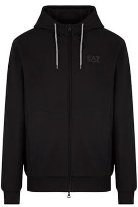 Emporio Armani EA7 Felpa Full Zip Visibility in Cotone garzato da Uomo (IT, Testo, XL, Regular, Regular, Nero)