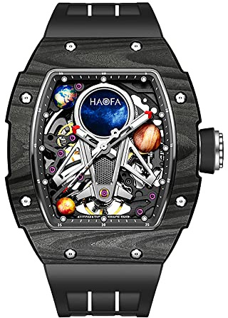 Haofa Automatische mechanische Uhr für Herren 3D Planet Interstellar Hollow Watch Kohlefaser Lünette Saphir wasserdicht Leuchtend Herrenuhr Business Casual Watch 1971