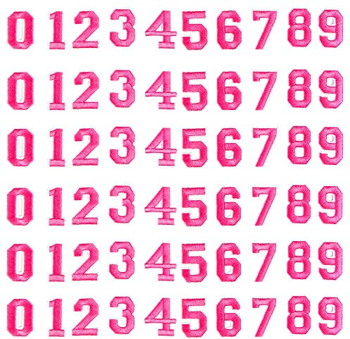 J.CARP 60Pcs Pink Number 0 to 9 Patches Iron on Sew on Letters for Clothing, Hats, Shoes, Backpacks, Handbags, Jeans, Jackets etc.