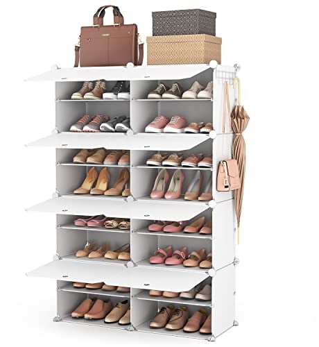 Vicye Schuhregal Organizer, 8 Etagen Schuhschrank 32 Paar Tragbares Schuhablage, Platzsparendes Schuhregal für Schrank Eingang Schlafzimmer Flur (Weiß, 2 x 8)