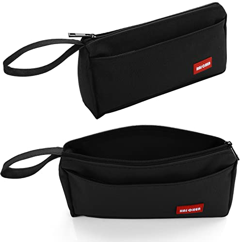 TIESOME Small Pencil Case, Big Capacity Solid Color Oxford Cloth Pencil Case Pouch Bag with Compartments Portable Pencil Pouch for Office Supplies (Black)