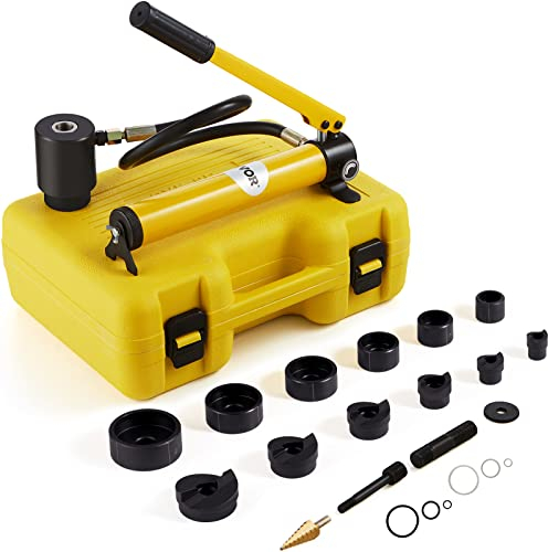 VEVOR Kit de Perforation Hydraulique 10 T avec 6 Poinçons 22-60 mm Poinçonneuse Hydraulique Manuelle avec Mallette Portable Positionnement Précis Outil de Poinçonnage pour Métal Inox Alu Plastique