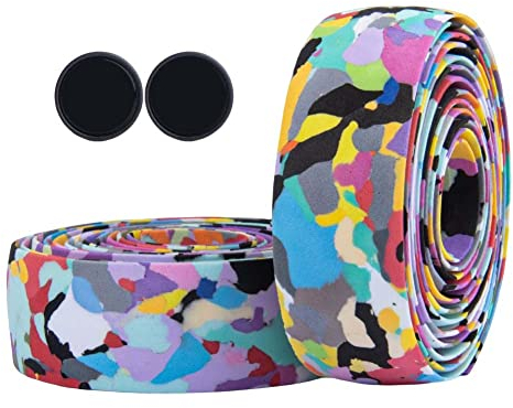 NIDONE Fahrrad-Lenkerband, Anti-Rutsch EVA Fahrrad-Griffband mit Endkappen, stoßabsorbierendes Fahrrad-Griffband, buntes Tarnmuster, 3cm Breite, 2,15m Länge, 2er Set