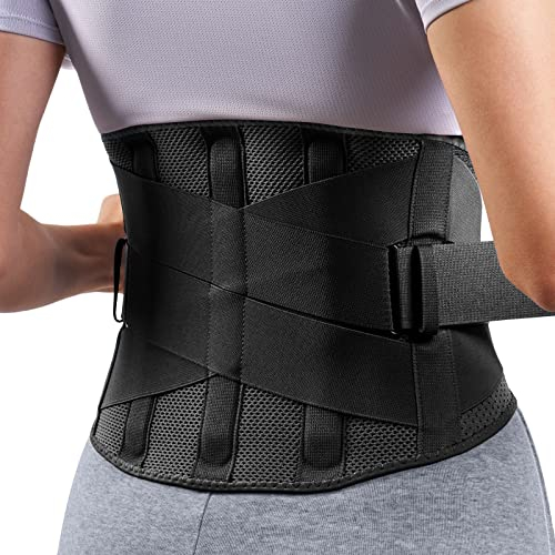 FREETOO Rückenbandage Herren und Damen, Atmungsaktive Rückengurt mit 5 Aufenthalten für Sport,Schwarz,Größe S (Taille: 70-90 cm)