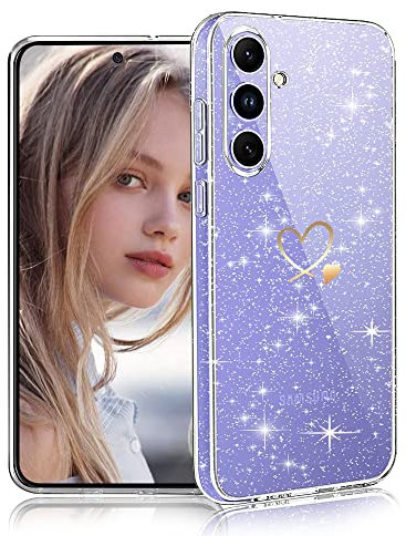 CaseLover Handyhülle für Samsung Galaxy A54 5G Hülle, Glitzer Transparent Hülle Cute Herz Muster Galvanik Ultra Dünn Weich TPU Silikon Mädchen Schutzhülle Stoßfeste Case für Samsung A54 5G Clear B