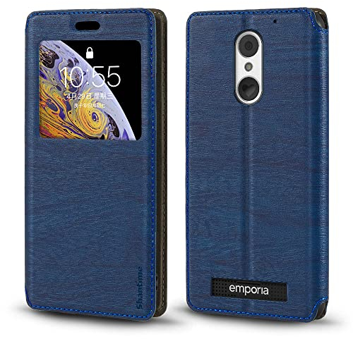 PU Leder Flip Hülle mit Unsichtbarem Magnet und Sichtfenster Kompatibel mit Emporia Smart 4, Smarte Klapphülle mit Displaysicht (Blau)