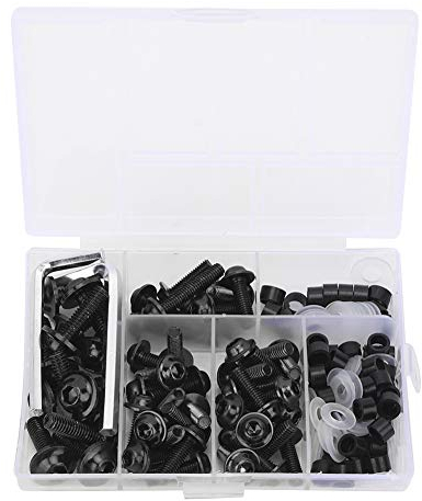 158 Pièces Kit Boulons de Carénage de Moto Universels, Vis de Pare-brise de Moto, Kit Assortiment de Clips d'écrou de Boulons de Carénage en Aluminium pour Les Sports Motorisés (Noir)
