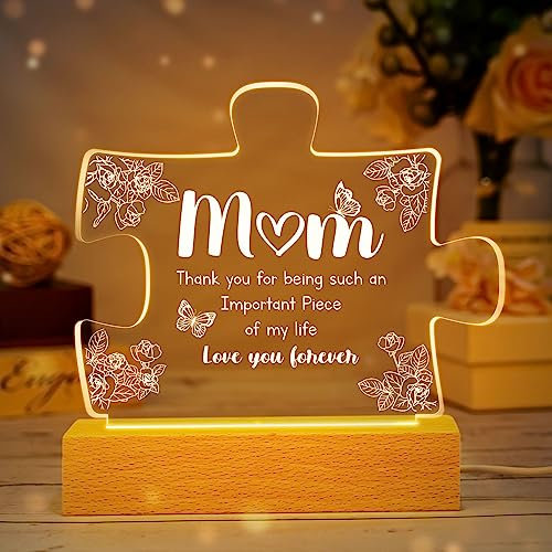 Mum Gifts - Mum Birthday Gifts with Wooden Base, Acrylic Puzzle Night Light Pieces, Mum Gifts from Daughter Son, Birthday Gifts for Mum from Daughter