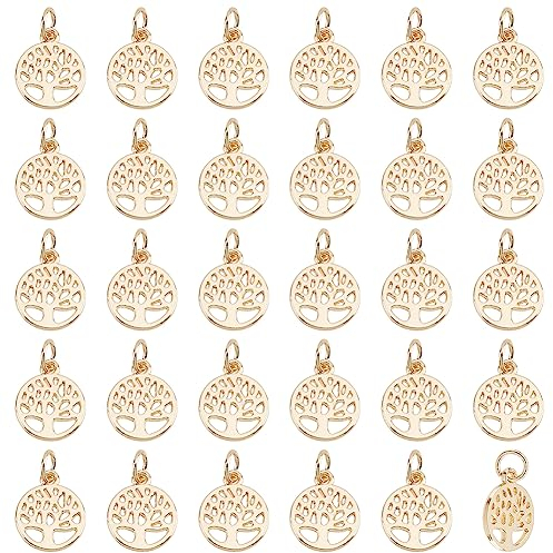 PH PandaHall 50pz Ciondoli Albero Della Vita Placcato Oro 14K, 10mm Pendenti in Lega di Metallo con Anello di Salto per Creazione di Gioielli Collana Braccialetto Orecchini