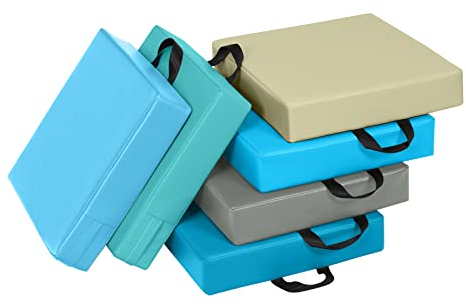 COSTWAY 6er Set Kinder Stuhlkissen mit Griff, Bodenkissen mit Reißverschluss, Sitzkissen Mehrfarbig, Sitzerhöhung Hauptkissen für Kinderzimmer und Kindergarten (Quadrat, Hellblau)