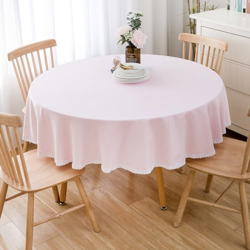 BHOMTY Runde Tischdecke aus Baumwollleinen,maschinenwaschbar, Rosa, Durchmesser 90 cm Geeignet für runde Tische mit einem Durchmesser von 40-50cm