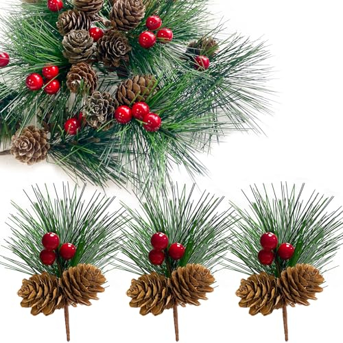 14 Stück Tannenzweige Künstlich Beerenzweig,Tannenzapfen,Tisch Weihnachtsgesteck Deko,DIY Kranz,Geschenk-Deko,Adventskranz (Stil I)
