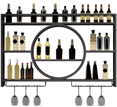 Botellero Pared para Botellas, Vino Estante de Exhibición, Soporte para Vino de Pared metálico, Estante de Vidrio para Copas de Vino Montado en La Paredde, para Bar Cocina Restaurante ( Color : Nero ,