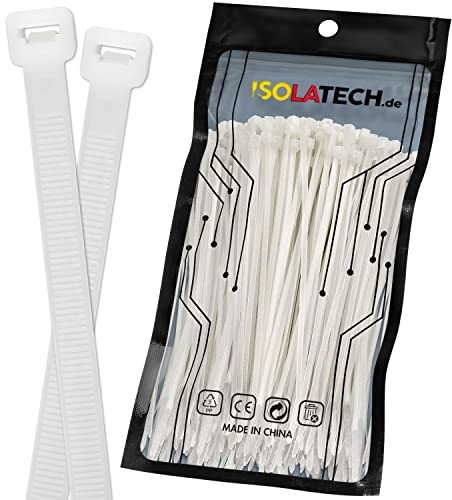 Fascette ISOLATECH trasparenti resistenti ai raggi UV 200 pezzi 400 mm x 4,8 mm grandi piccole sottili extra forti antistrappo bloccabili selezione set di nylon di qualità industriale