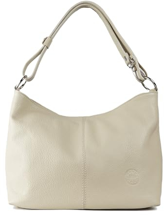 1990s Umhängetasche für Damen aus echtem Leder, mittlere Schultertasche aus Leder, Hobo mit ausziehbarem Schultergurt., beige