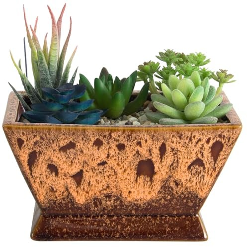 ARTKETTY Pots de Fleurs – Grands Pots de Fleurs Succulents avec Drainage, Pots en céramique pour intérieur et extérieur, Cactus, Plantes bonsaï, Fleurs émaillées pour déc