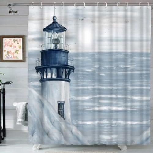 HIPWST Rideau de douche en tissu avec crochet Motif phare 80 x 180 cm