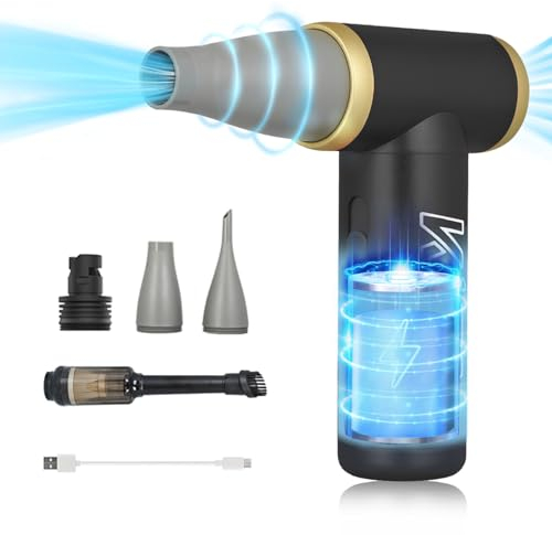 Kica JetFan 2 Kit 2-in-1 Elektrisches Staubgebläse & Air Duster, Wiederaufladbares Druckluftspray mit 101000 U/min, Handliches Luftdruckspray Alternative für Laptop, Auto, Sofa & Bürogeräte - Schwarz